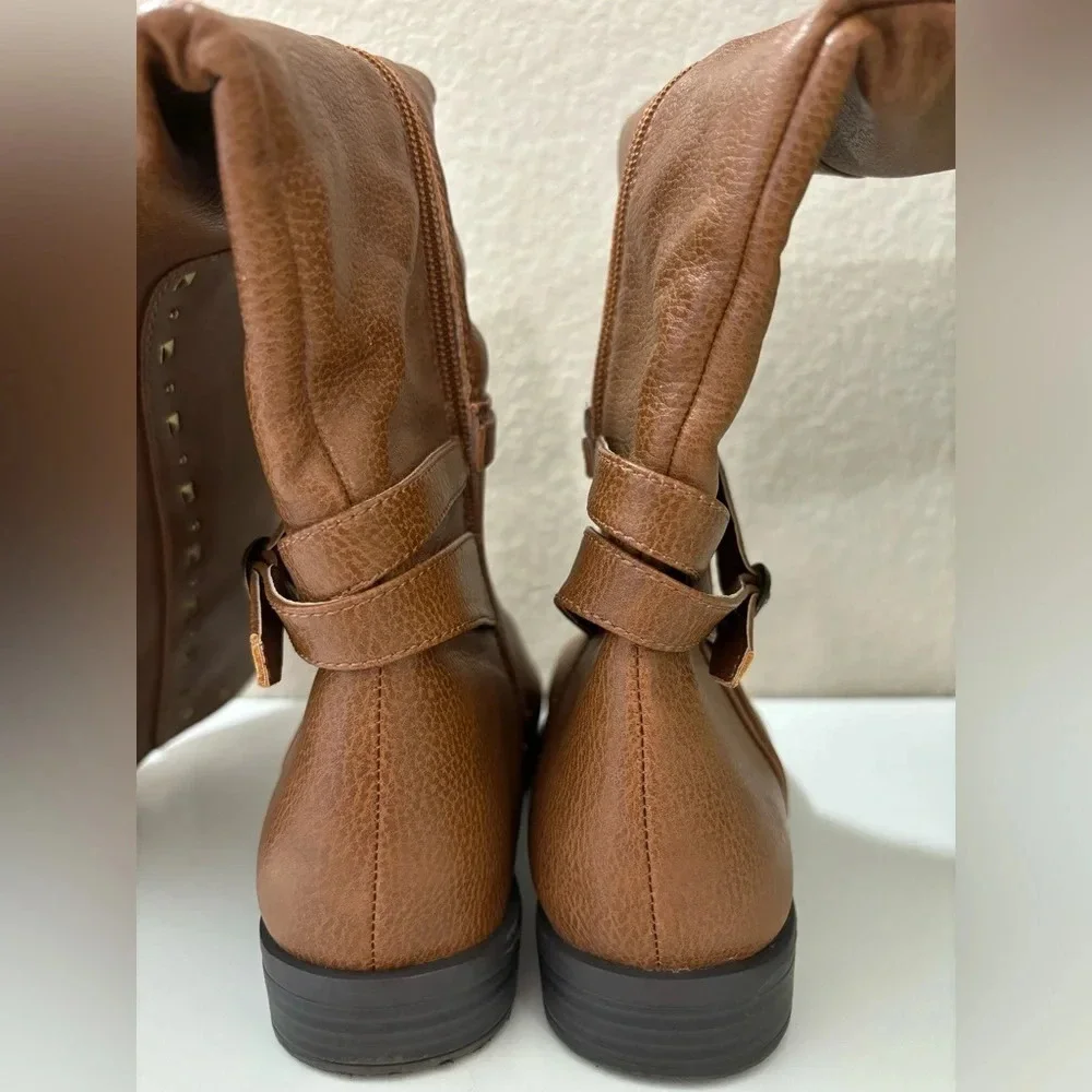 NWOT Rialto Ferrell Cognac Knee High Studded Riding Boots
